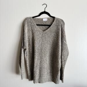 Dreamers Brown + Tan Textured V Neck Drop Shoulder Oversized Sweater Medium